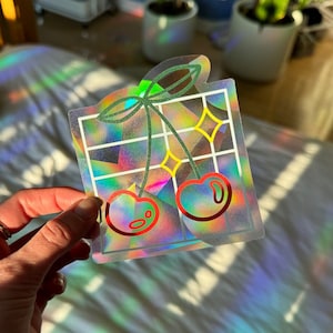 Suncatcher Stained Glass Cherry Sun Catcher Window Sticker Cancer Research Donation Rainbow Maker Prism Deca image 1