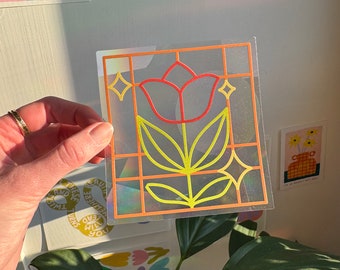 Suncatcher | Stained Glass Tulip Sun Catcher Window Sticker | Cancer Research Donation | Rainbow Maker Prism Decal