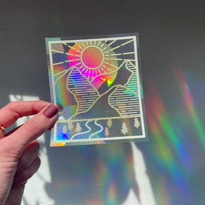 Suncatcher | Mountain Landscape Sun Catcher Window Sticker | Cancer Research Donation | Rainbow Maker Prism Decal