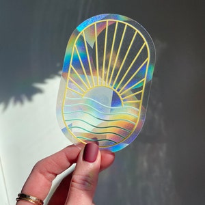 Suncatcher Sun and Ocean Window Sticker Cancer Research Donation Rainbow Window Decal image 2