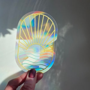 Suncatcher Sun and Ocean Window Sticker Cancer Research Donation Rainbow Window Decal image 3