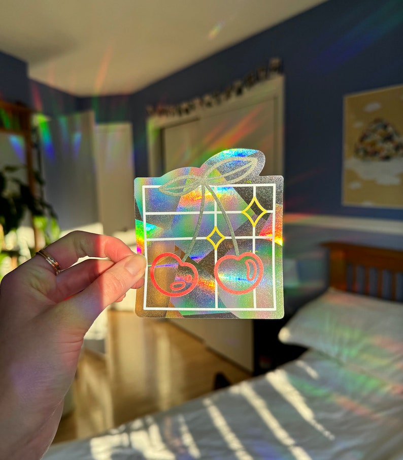 Suncatcher Stained Glass Cherry Sun Catcher Window Sticker Cancer Research Donation Rainbow Maker Prism Deca image 2