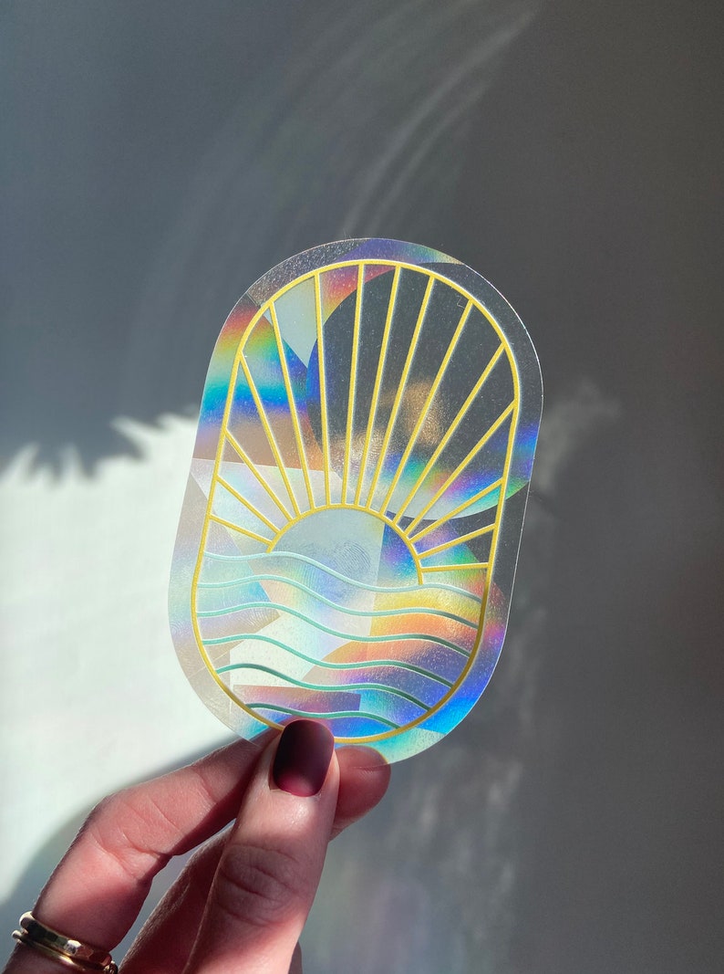 Suncatcher Sun and Ocean Window Sticker Cancer Research Donation Rainbow Window Decal image 4