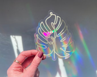 Suncatcher | Monstera Sun Catcher Window Sticker | Cancer Research Donation | Rainbow Maker Prism Decal