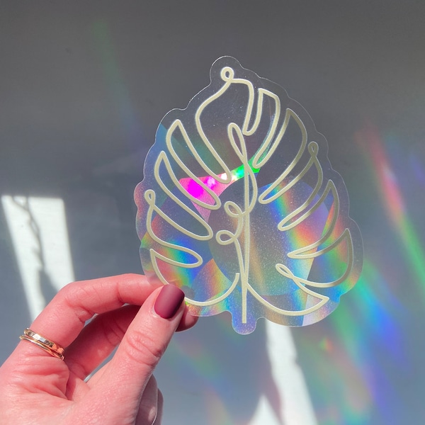 Suncatcher | Monstera Sun Catcher Window Sticker | Cancer Research Donation | Rainbow Maker Prism Decal