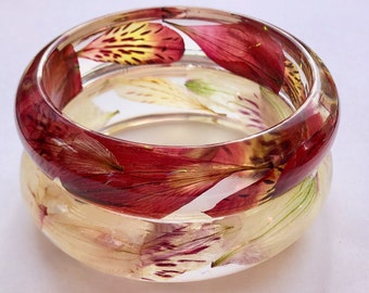 Lily bangles - resin bangles with real alstroemeria petals in small, medium, large - Tallulah Does the Hula - English meadow flowers