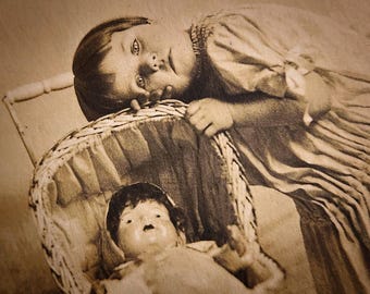 She Sleeps Now – Disturbing Photograph, 1920s - Haunting Photo of Girl and Doll Creepy Antique Oddity With Haunted Doll