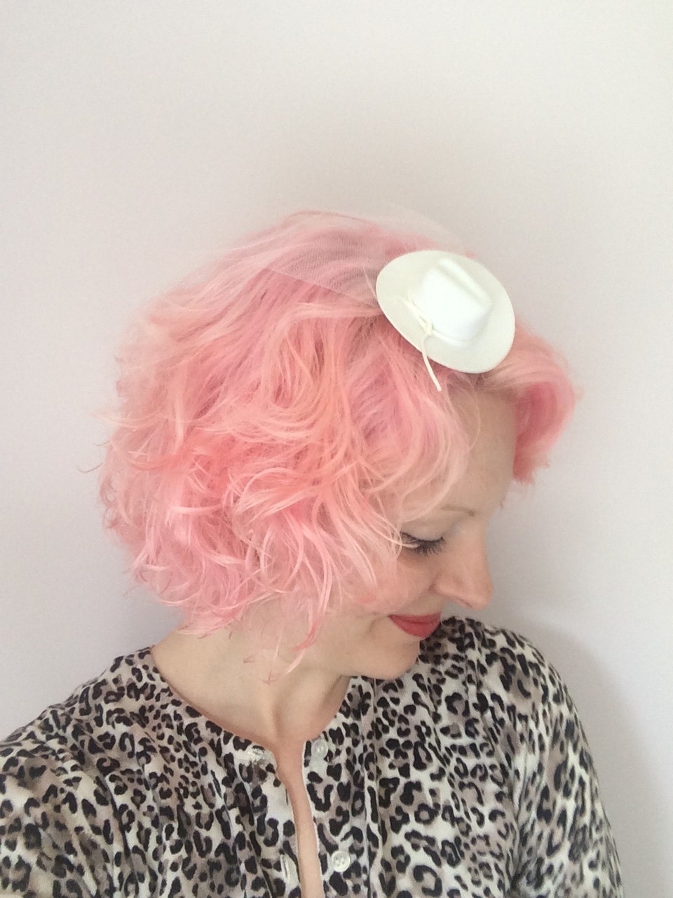 Mini White Bridal Cowboy Hat Hair Clip with Veil Bachelorette Etsy