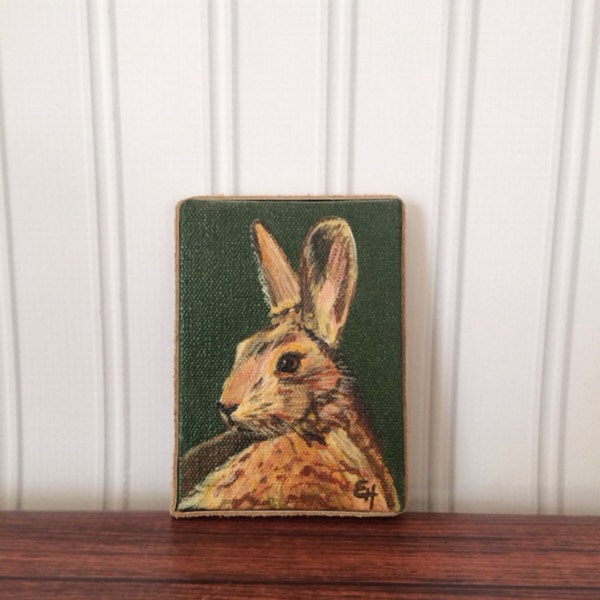 Tiny Rabbit Painting - Green - Vintage