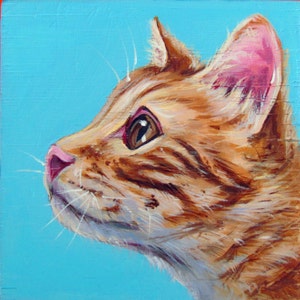 Custom Pet Portrait, hand painted acrylic cat painting on gallery wooden panel, loss of a cat, gift for cat memorial, cat loss gift, 4x4