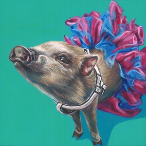 Hand Painted Custom Pig Painting, pig art, pig pop art, pig decor, commissioned painting from photo using acrylic on wooden panel, 4x4