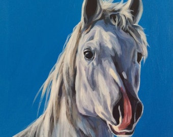 Custom Horse Portrait, commissioned painting of a horse from photo using acrylic on a gallery wooden panel, horse art, horse painting, 8x8
