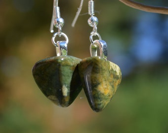 Les boucles d’oreilles argent Pierre Rainforest Rhyolite