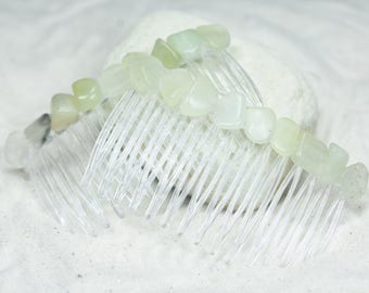 Green Jade Stone Hair Combs (Quantity of 2)