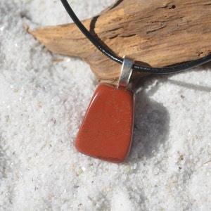 Red Jasper Stone Necklace on a Leather Cord image 1