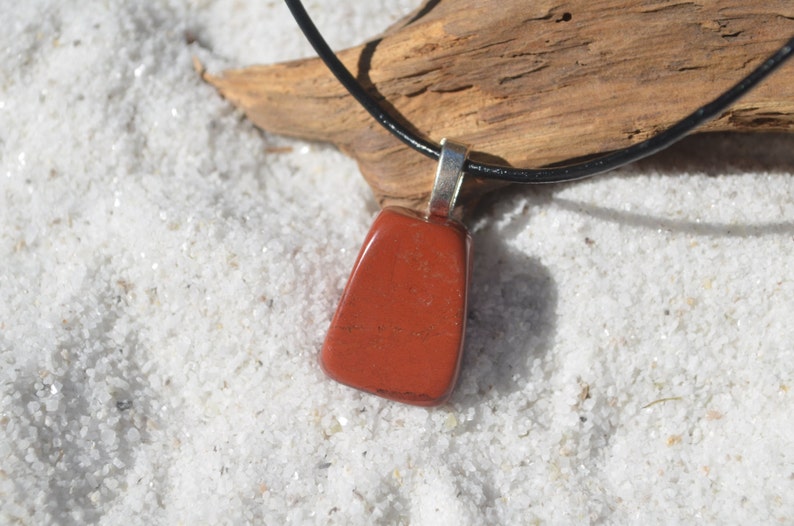 Red Jasper Stone Necklace on a Leather Cord image 1