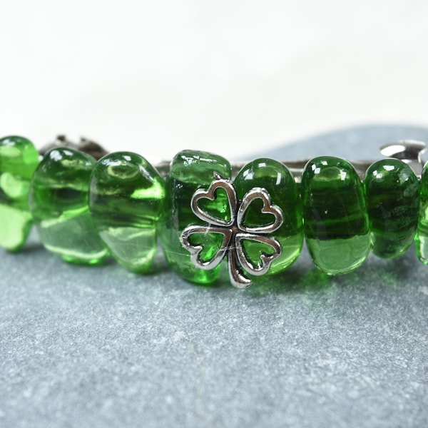 Irish Shamrock Green Obsidian French Barrette Hair Clip - 60 mm