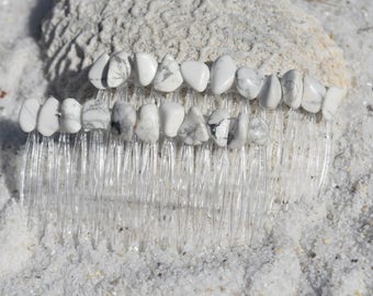 White Howlite Hair Combs (Quantity of 2)