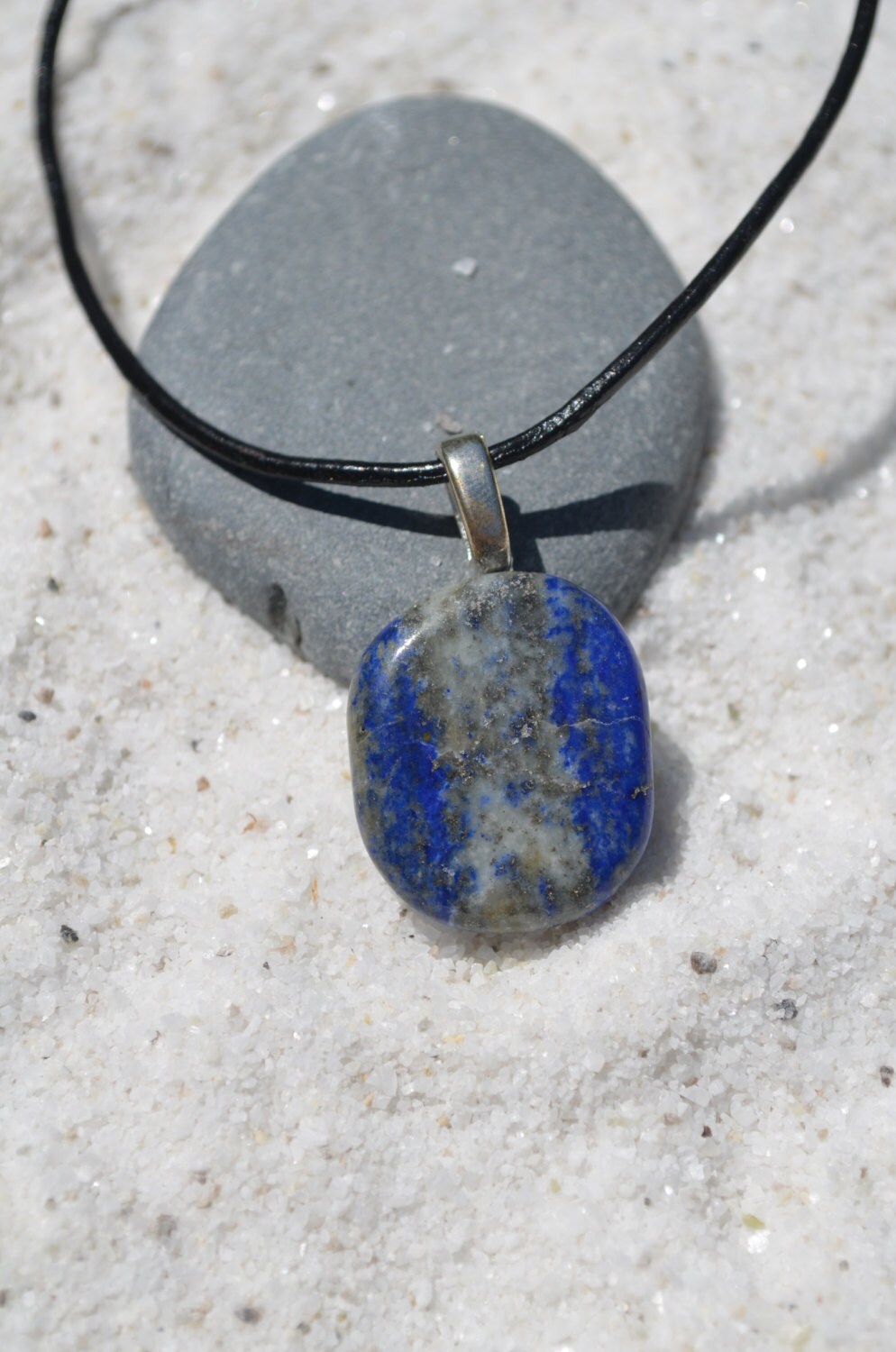 Lapis Lazuli Palm Stone on a Leather Cord Necklace - Etsy