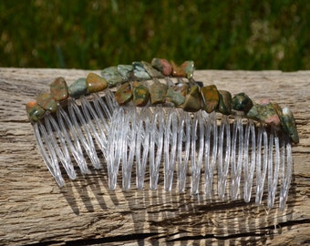 Rainforest Rhyolite Stone Hair Combs (Qty of 2)