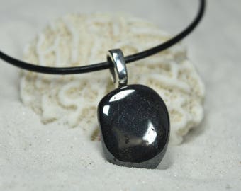 Custom Tumbled Hematite Stone Pendant and Necklace - Choose Sterling Silver Chain or Leather Cord - Quantity of 1