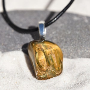 Tumbled Lionskin Stone Pendant and Necklace - Choose Sterling Silver Chain or Leather Cord - Quantity of 1