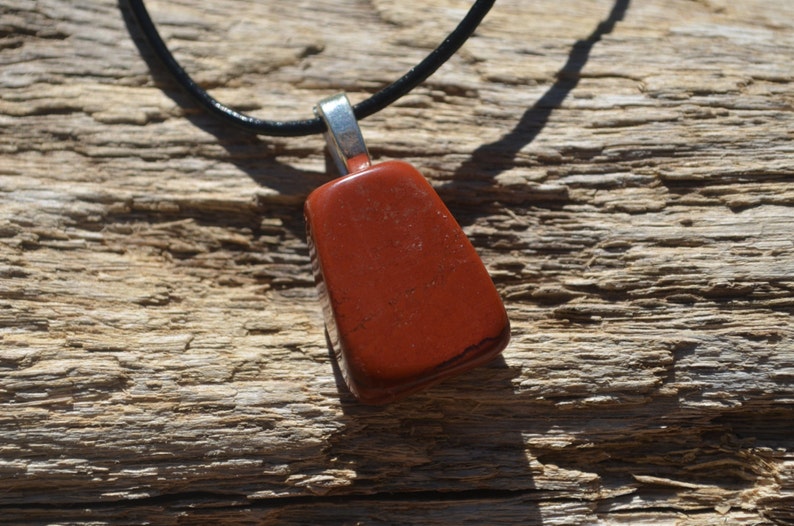 Red Jasper Stone Necklace on a Leather Cord image 3