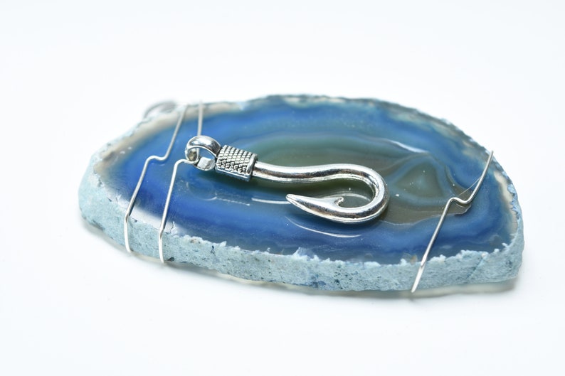 or Natural Pink Aqua Custom Handmade Agate Slice Ornament with Silver Fish Hook Charm Choose Your Agate Slice Color: Purple Blue