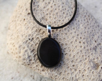 Apache Tears Palm Stone on a Leather Cord Necklace