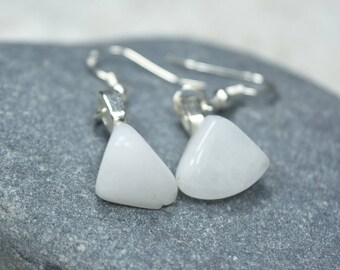 Custom Tumbled Snow Quartz Stone Dangling Earrings - 1 Set