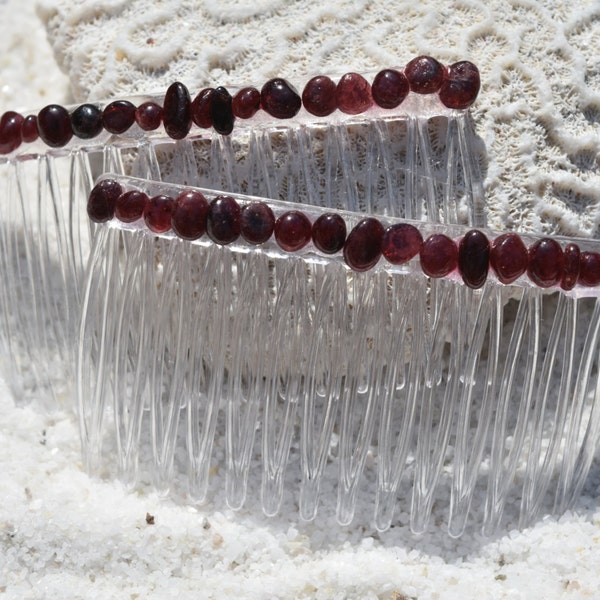 Garnet Stone Hair Combs (Qty of 2)