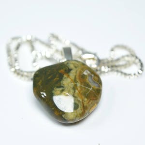 Custom Tumbled Rhyolite Stone Pendant and Necklace - Choose Sterling Silver Chain or Leather Cord - Quantity of 1