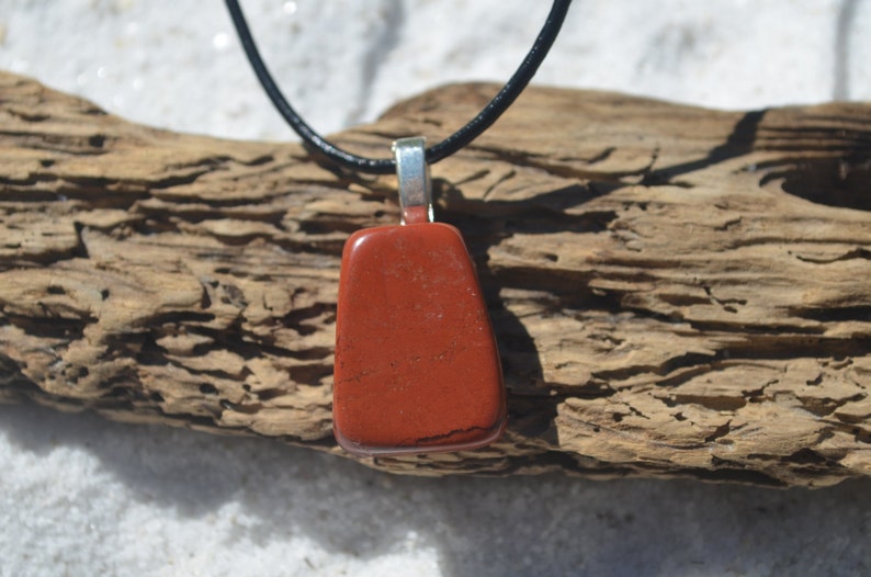 Red Jasper Stone Necklace on a Leather Cord image 5