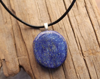 Lapis Lazuli Palm Stone on a Leather Cord Necklace