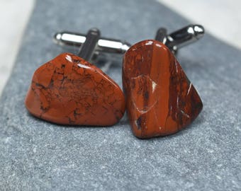 Custom Brecciated Jasper Stone Cufflinks - 1 Set