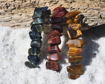 Tiger's Eye Stone French Barrette Hair Clips Set - Quantity of 3 Includes: Red Tiger's Eye, Blue TIger's Eye, and Gold Tiger's Eye