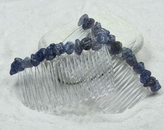 Iolite Stone Hair Combs (Quantity of 2)