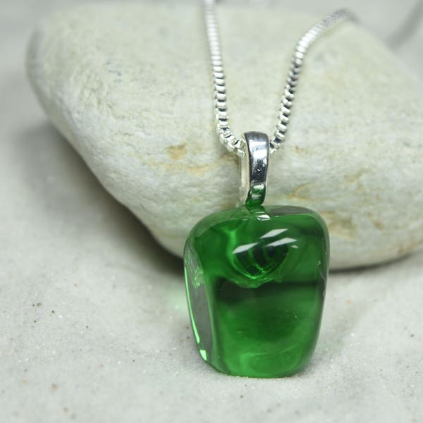Custom Green Obsidian Stone Pendant and Necklace - Choose Sterling Silver Chain or Leather Cord - Quantity of 1