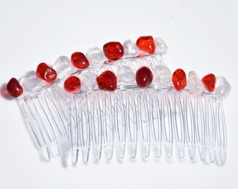 Peignes en pierre rouges et blancs pour Noël ou la Saint-Valentin (quantité de 2) - fabriqués sur commande