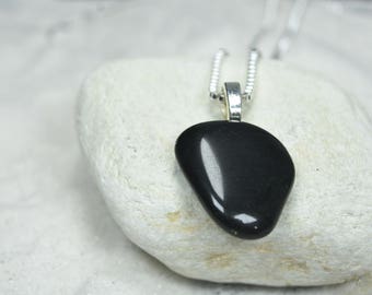 Custom Tumbled Apache Tears Stone Pendant and Necklace - Choose Sterling Silver Chain or Leather Cord - Quantity of 1