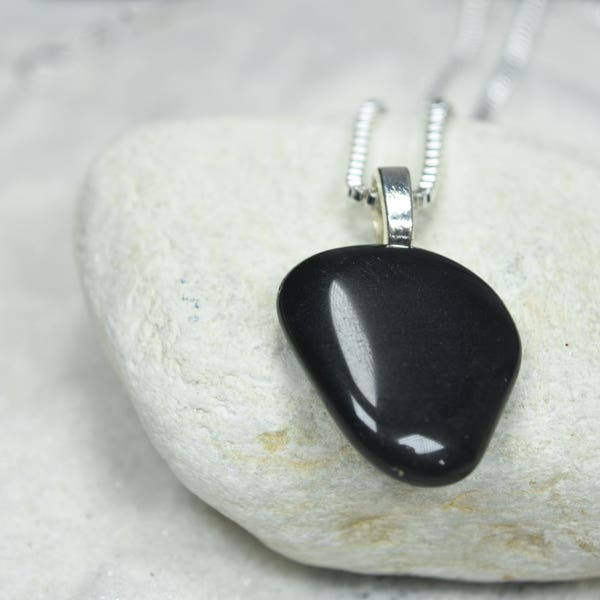 Custom Tumbled Apache Tears Stone Pendant and Necklace - Choose Sterling Silver Chain or Leather Cord - Quantity of 1