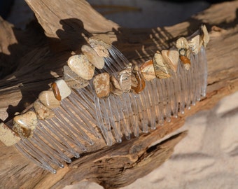 Picture Jasper Stone Hair Combs (set of 2)