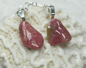 Custom Tumbled Rhodonite Stone Dangling Earrings - 1 Set