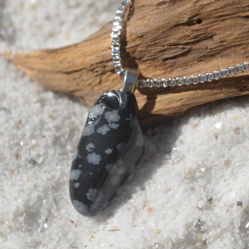 Custom Tumbled Snowflake Obsidian Stone Necklace Choose | Etsy