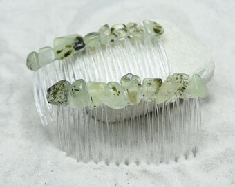 Prehnite with Epidote Stone Hair Combs (Quantity of 2)
