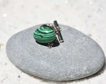 Malachite Cabochon Stone Tie Tack Handmade - Quantity of 1 - Made to Order