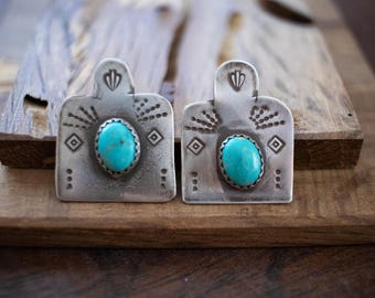 Stamped Turquoise Earrings Handmade