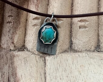 Stamped Turquoise Necklace Handmade - 16 Inch