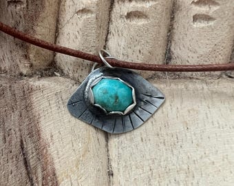 Stamped Turquoise Necklace Handmade- 16 inch