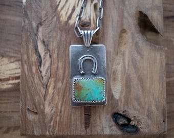 Stamped Turquoise Necklace Handmade - horseshoe - 22 inch